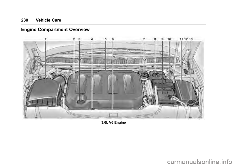 CADILLAC XTS 2016 1.G Owners Manual Cadillac XTS Owner Manual (GMNA-Localizing-MidEast-9369806) - 2016 -
crc - 6/24/15
230 Vehicle Care
Engine Compartment Overview
3.6L V6 Engine CADILLAC XTS 2016 1.G Owners Manual Cadillac XTS Owner Manual (GMNA-Localizing-MidEast-9369806) - 2016 -
crc - 6/24/15
230 Vehicle Care
Engine Compartment Overview
3.6L V6 Engine