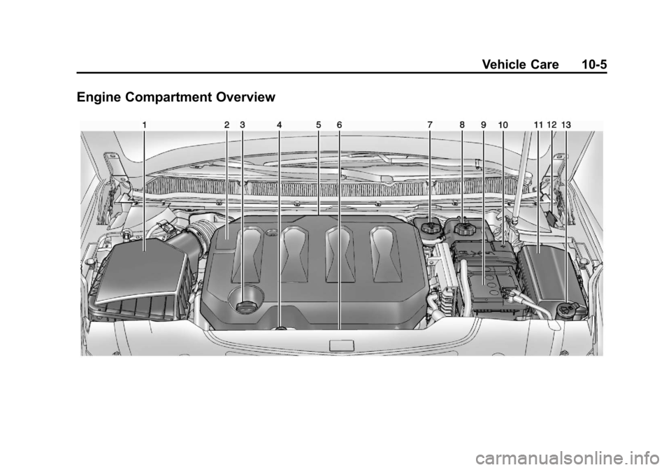 CADILLAC XTS 2013 1.G Owners Manual Black plate (5,1)Cadillac XTS Owner Manual - 2013 - 1st - 4/13/12
Vehicle Care 10-5
Engine Compartment Overview CADILLAC XTS 2013 1.G Owners Manual Black plate (5,1)Cadillac XTS Owner Manual - 2013 - 1st - 4/13/12
Vehicle Care 10-5
Engine Compartment Overview