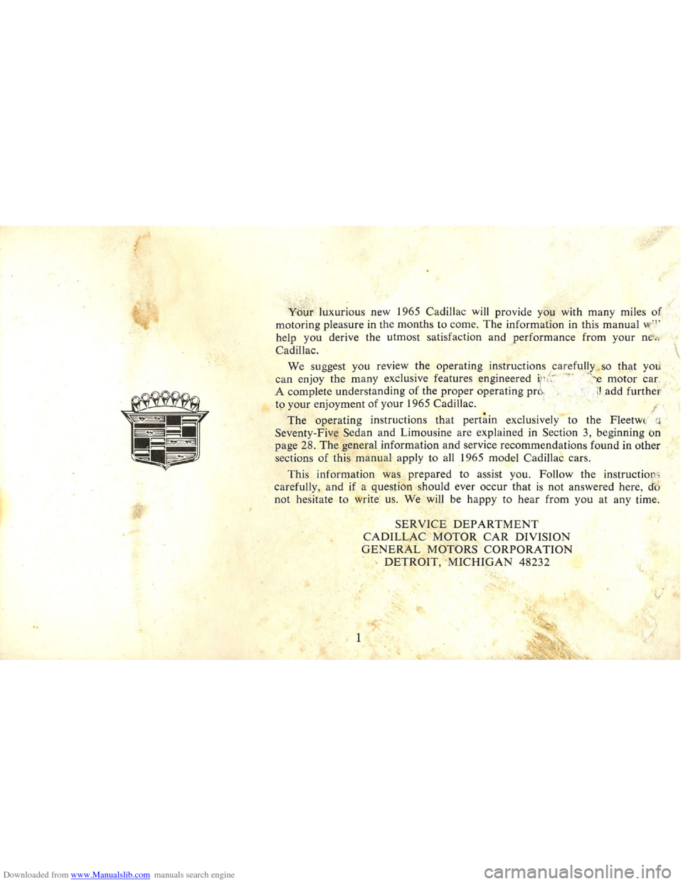 CADILLAC FLEETWOOD 75 1965 1.G Owners Manual Downloaded from www.Manualslib.com manuals search engine   