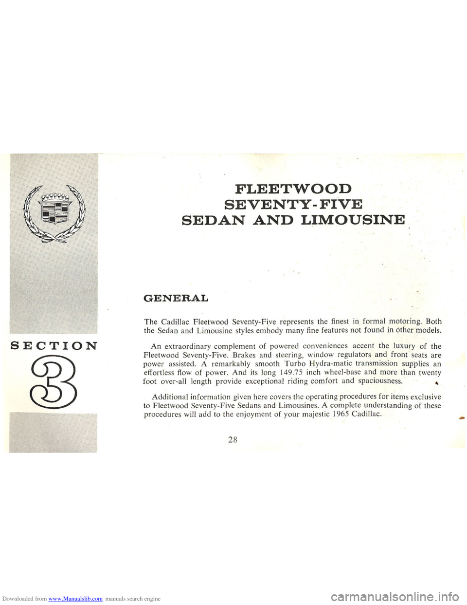 CADILLAC FLEETWOOD 75 1965 1.G Owners Manual Downloaded from www.Manualslib.com manuals search engine   