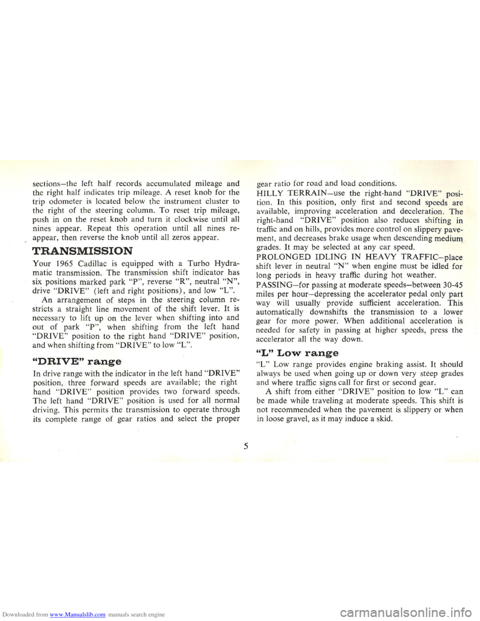 CADILLAC FLEETWOOD 75 1965 1.G Owners Manual Downloaded from www.Manualslib.com manuals search engine   