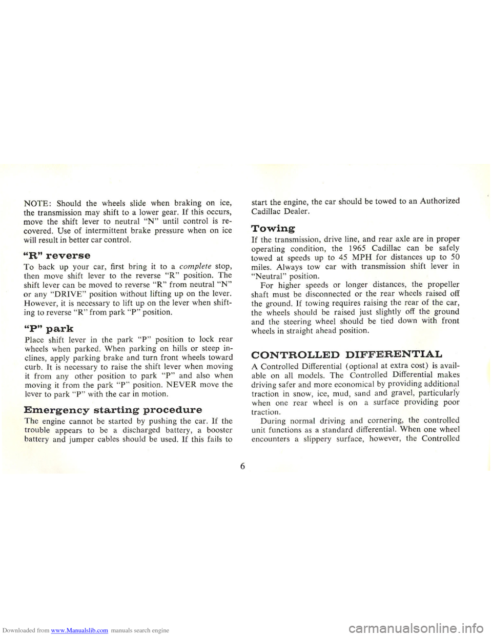 CADILLAC FLEETWOOD 75 1965 1.G Owners Manual Downloaded from www.Manualslib.com manuals search engine   