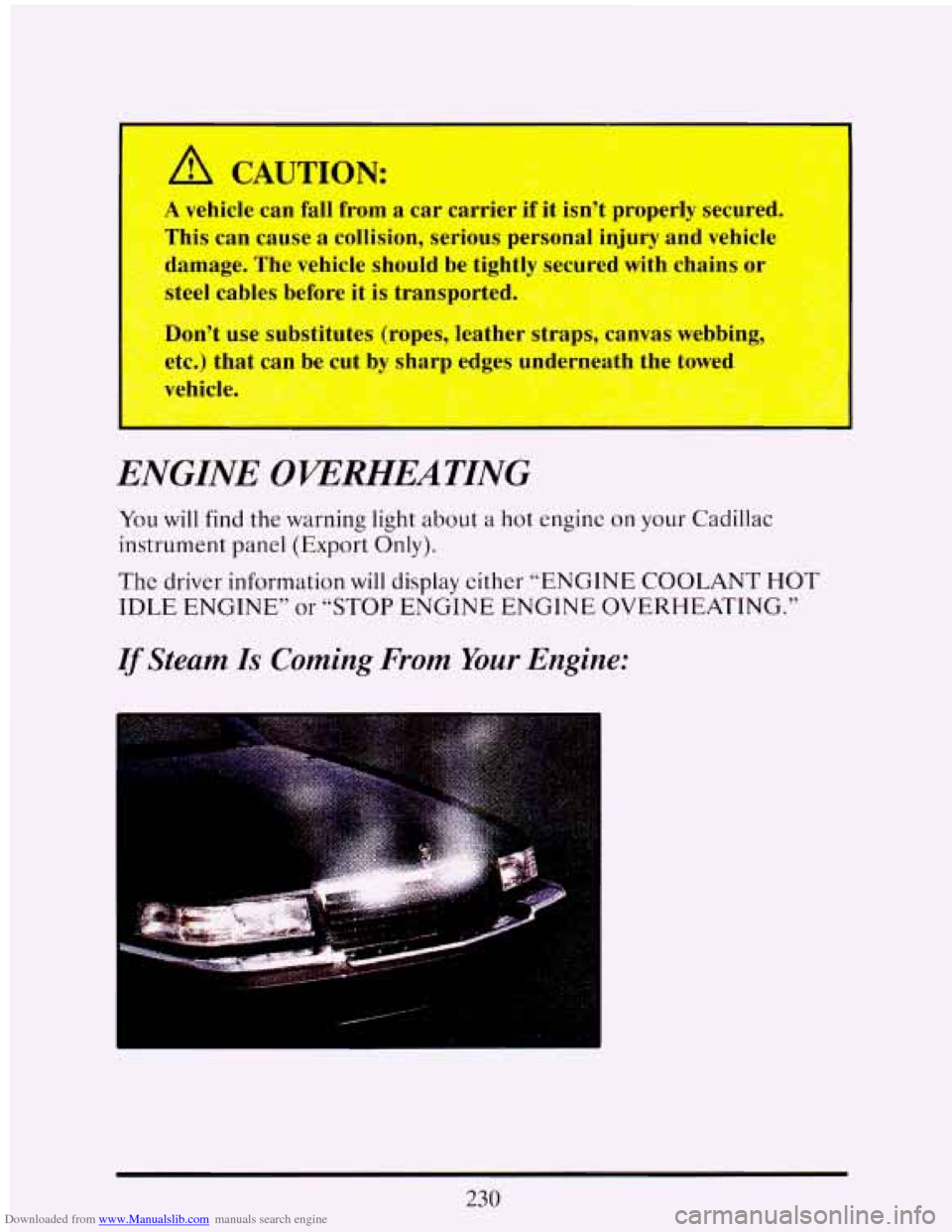 CADILLAC ELDORADO 1993 10.G Owners Manual Downloaded from www.Manualslib.com manuals search engine A CAUTION:
-. .:
- .. .- .
A vehicle can fall from a car carrier if it isn’t prope secured.
Lis can cause a collision, serious p CADILLAC ELDORADO 1993 10.G Owners Manual Downloaded from www.Manualslib.com manuals search engine A CAUTION:
-. .:
- .. .- .
A vehicle can fall from a car carrier if it isn’t prope secured.
Lis can cause a collision, serious p