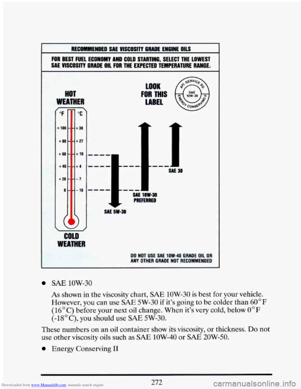 CADILLAC ELDORADO 1993 10.G Owners Manual Downloaded from www.Manualslib.com manuals search engine RECOMMENDED SAE VISCOSITY GRADE ENGIHE OILS
FOR BEST FUEL Er-m7Y AND COLD STARTING, SELECT THE LOWEST
SAE VISCOSITY GLmwL
wll FOR CADILLAC ELDORADO 1993 10.G Owners Manual Downloaded from www.Manualslib.com manuals search engine RECOMMENDED SAE VISCOSITY GRADE ENGIHE OILS
FOR BEST FUEL Er-m7Y AND COLD STARTING, SELECT THE LOWEST
SAE VISCOSITY GLmwL
wll FOR