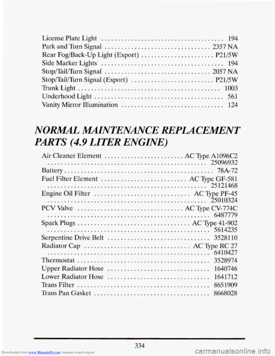 CADILLAC ELDORADO 1993 10.G Owners Manual Downloaded from www.Manualslib.com manuals search engine License Plate Light ..................................... 194
Park and Turn Signal
................................ 2357 NA
Rear Fog/Bac CADILLAC ELDORADO 1993 10.G Owners Manual Downloaded from www.Manualslib.com manuals search engine License Plate Light ..................................... 194
Park and Turn Signal
................................ 2357 NA
Rear Fog/Bac