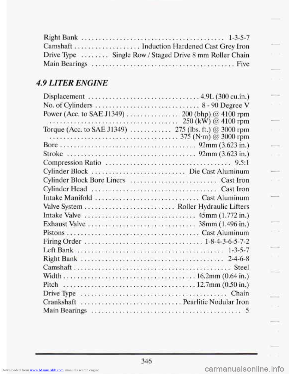 CADILLAC ELDORADO 1993 10.G Owners Manual Downloaded from www.Manualslib.com manuals search engine Right  Bank ......................................... 1-3-5-7 
Camshaft ................... Induction Hardened  Cast  Grey Iron 
Drive  5pe 
..