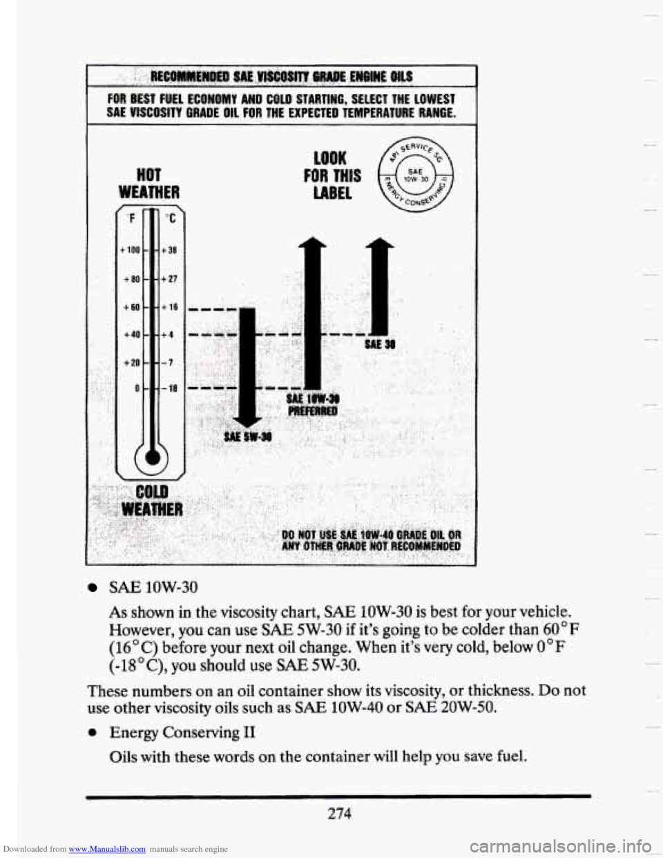 CADILLAC SEVILLE 1993 4.G Owners Manual Downloaded from www.Manualslib.com manuals search engine i
m .?.: ; ,:, : .. ..... .. .,.. >. . . 1 $&,x,- ~~:~ x-:. , .
FOR BEST FUEL ECONOMY AND COLD STARTING, SELECT THE LOWEST
SAE VISC CADILLAC SEVILLE 1993 4.G Owners Manual Downloaded from www.Manualslib.com manuals search engine i
m .?.: ; ,:, : .. ..... .. .,.. >. . . 1 $&,x,- ~~:~ x-:. , .
FOR BEST FUEL ECONOMY AND COLD STARTING, SELECT THE LOWEST
SAE VISC