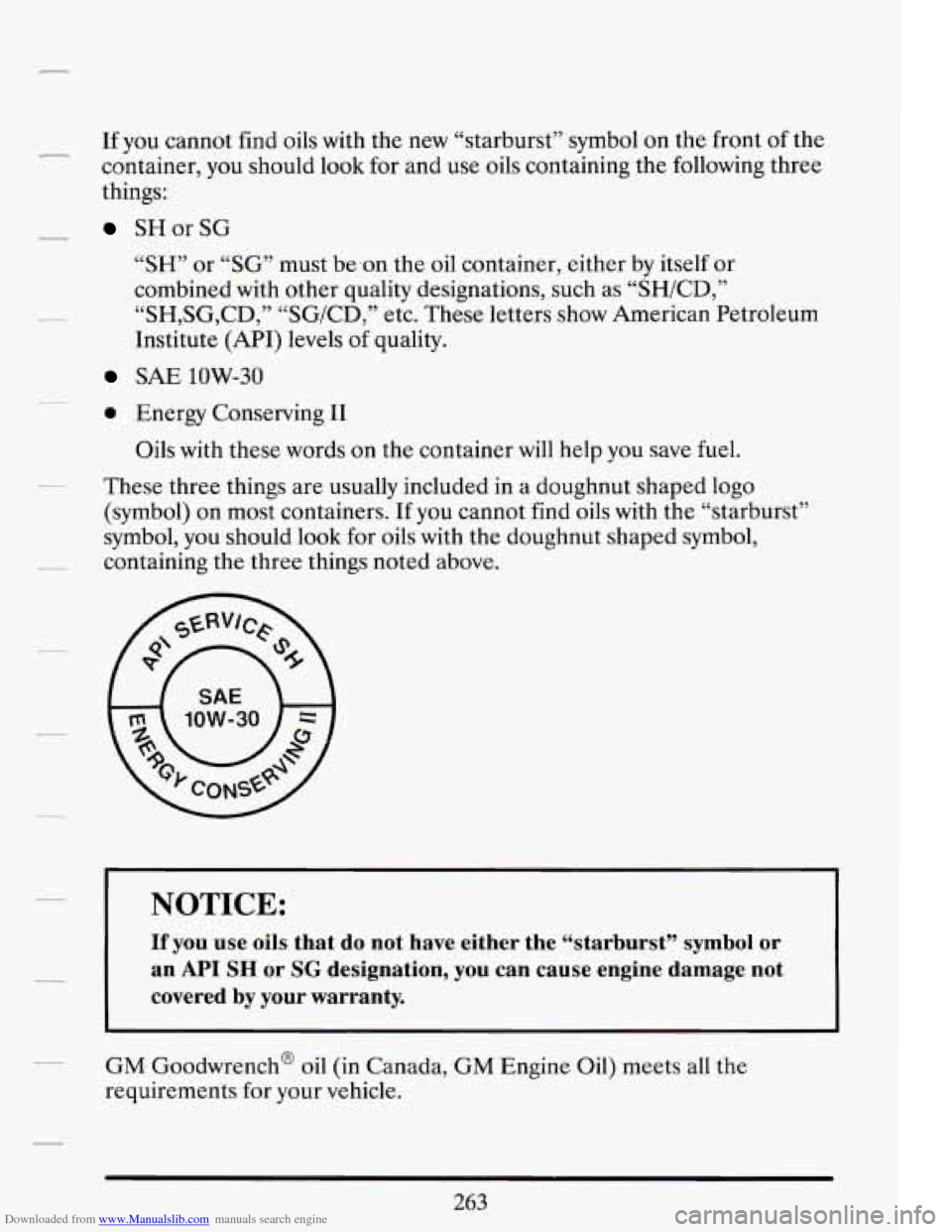 CADILLAC DEVILLE 1994 7.G Owners Manual Downloaded from www.Manualslib.com manuals search engine If you cannot find oils with the new “starburst” symbol on the front of the
container,
you should look for and use oils contai CADILLAC DEVILLE 1994 7.G Owners Manual Downloaded from www.Manualslib.com manuals search engine If you cannot find oils with the new “starburst” symbol on the front of the
container,
you should look for and use oils contai