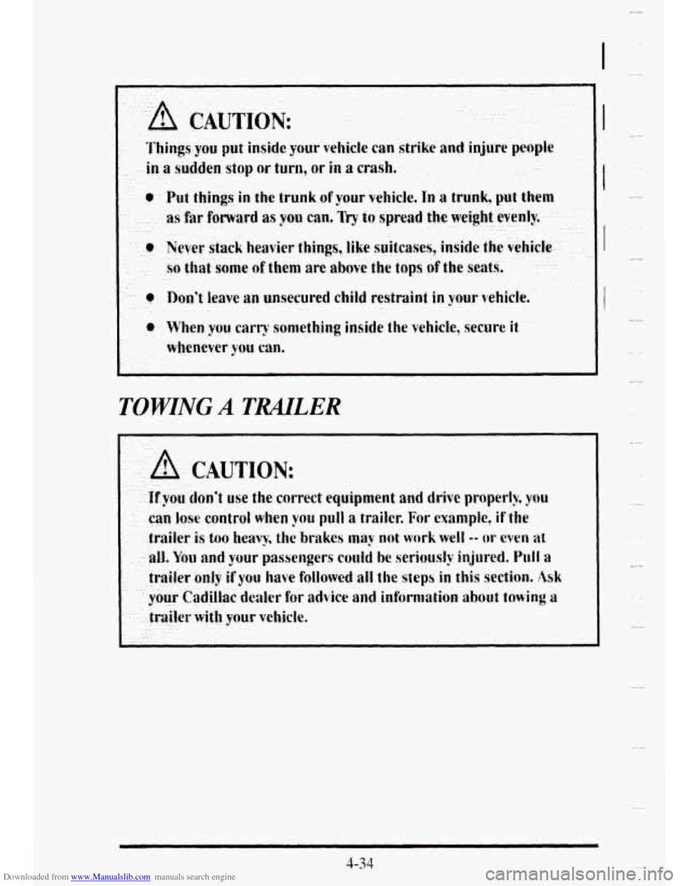 CADILLAC DEVILLE 1995 7.G Owners Manual Downloaded from www.Manualslib.com manuals search engine TOWING A TMLER 
3-34   