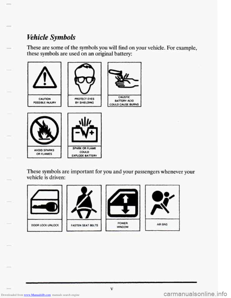 CADILLAC ELDORADO 1995 10.G Owners Manual Downloaded from www.Manualslib.com manuals search engine c 
Khicle Symbols 
These are some of the symbols  you  will  find on your  vehicle. For example, 
these  symbols  are  used 
on an  original  b