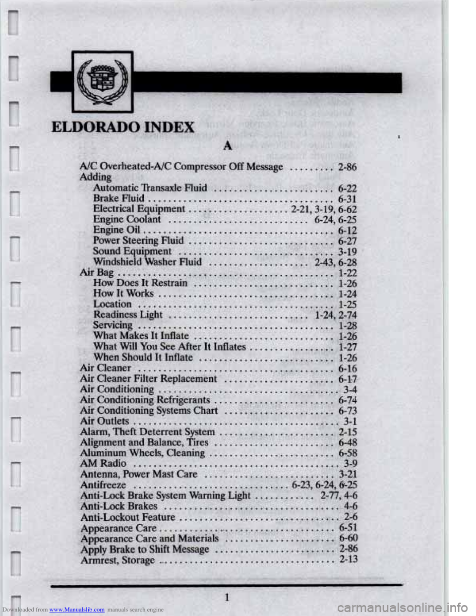 CADILLAC ELDORADO 1995 10.G Owners Manual Downloaded from www.Manualslib.com manuals search engine CADILLAC ELDORADO 1995 10.G Owners Manual Downloaded from www.Manualslib.com manuals search engine