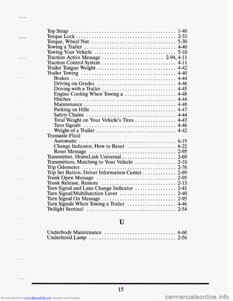 CADILLAC SEVILLE 1995 4.G Owners Manual Downloaded from www.Manualslib.com manuals search engine . 
. 
r 
. 
. 
.. 
. 
TopStrap ......................................... 1-40 
Torque  Lock 
....................................... 2-33 
Torq