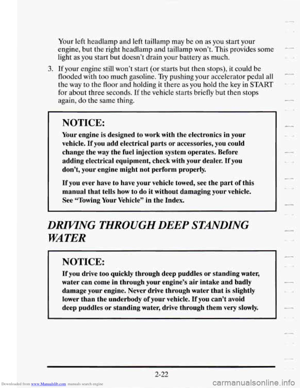 CADILLAC SEVILLE 1995 4.G Owners Manual Downloaded from www.Manualslib.com manuals search engine Your left headlamp and left taillamp may be on as you start your
engine, but the right headlamp and taillamp won’t. This provides CADILLAC SEVILLE 1995 4.G Owners Manual Downloaded from www.Manualslib.com manuals search engine Your left headlamp and left taillamp may be on as you start your
engine, but the right headlamp and taillamp won’t. This provides