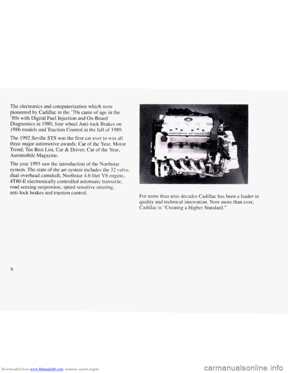 CADILLAC ELDORADO 1996 10.G Owners Manual Downloaded from www.Manualslib.com manuals search engine The electronics and  computerization  which  were 
pioneered  by  Cadillac 
in the ’70s came  of  age in the 
’80s with  Digital  Fuel  Inj