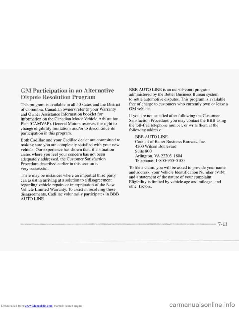 CADILLAC SEVILLE 1997 4.G Owners Manual Downloaded from www.Manualslib.com manuals search engine c 
LI 
This program  is  available in all 50 states and the  District 
of  Columbia.  Canadian  owners  refer 
to your Warranty 
and  Owner  As