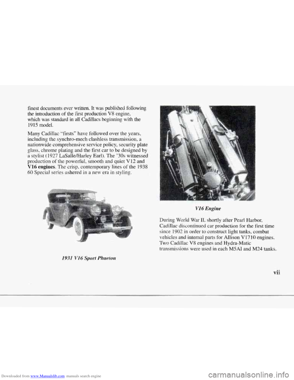 CADILLAC SEVILLE 1997 4.G Owners Manual Downloaded from www.Manualslib.com manuals search engine r 
r 
r 
r 
r 
r 
r L 
finest documents  ever written.  It was  published  following 
the  introduction 
of the first  production V8 engine, 
w