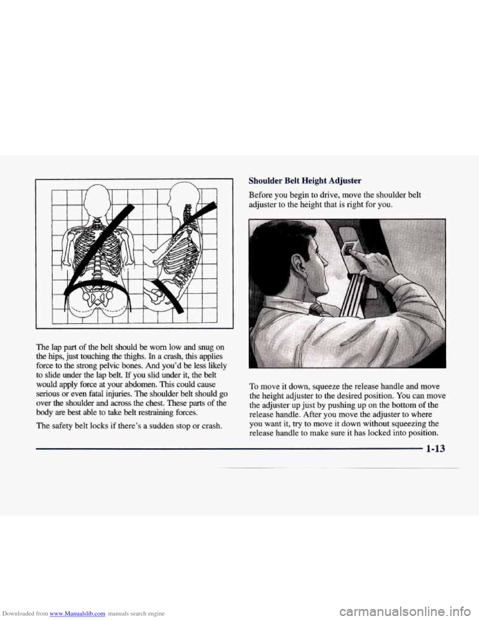 CADILLAC DEVILLE 1998 7.G Owners Manual Downloaded from www.Manualslib.com manuals search engine Shoulder  Belt  Height  Adjuster 
Before  you  begin  to  drive,  move  the  shoulder  belt adjuster  to  the  height  that  is  right  for 
yo