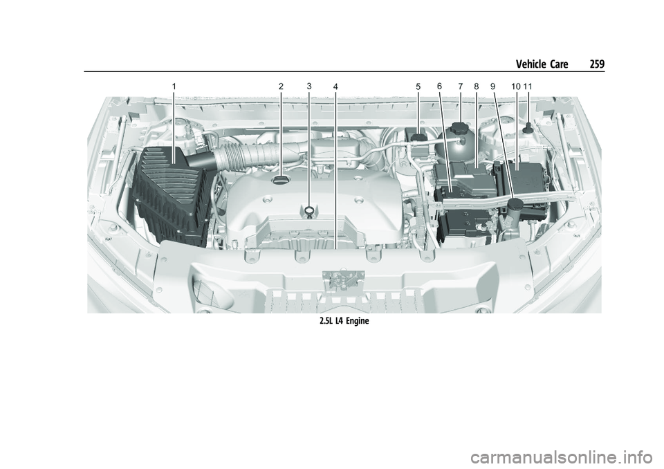 CHEVROLET BLAZER 2021 Owners Manual Chevrolet Blazer Owner Manual (GMNA-Localizing-U.S./Canada/Mexico-
14608203) - 2021 - CRC - 10/29/20
Vehicle Care 259
2.5L L4 Engine CHEVROLET BLAZER 2021 Owners Manual Chevrolet Blazer Owner Manual (GMNA-Localizing-U.S./Canada/Mexico-
14608203) - 2021 - CRC - 10/29/20
Vehicle Care 259
2.5L L4 Engine