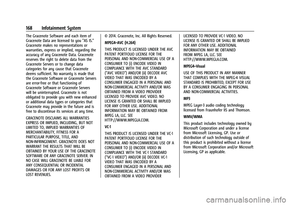 CHEVROLET CAMARO 2021 Owners Manual Chevrolet Camaro Owner Manual (GMNA-Localizing-U.S./Canada/Mexico-
14583589) - 2021 - CRC - 10/1/20
168 Infotainment System
The Gracenote Software and each item of
Gracenote Data are licensed to you & CHEVROLET CAMARO 2021 Owners Manual Chevrolet Camaro Owner Manual (GMNA-Localizing-U.S./Canada/Mexico-
14583589) - 2021 - CRC - 10/1/20
168 Infotainment System
The Gracenote Software and each item of
Gracenote Data are licensed to you &