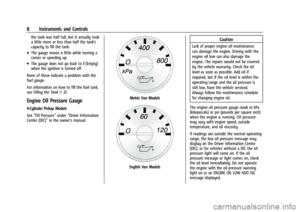 CHEVROLET COLORADO 2021  Duramax Diesel Supplement Chevrolet/GMC 2.8L Duramax Diesel Engine Supplement (GMNA-Localizing-
U.S./Canada-14465442) - 2021 - CRC - 2/3/20
8 Instruments and Controls
the tank was half full, but it actually took
a little more 