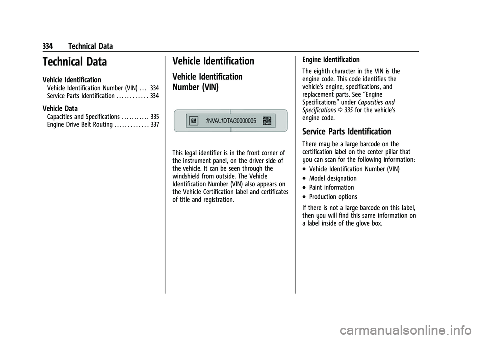 CHEVROLET EQUINOX 2021 Owners Manual Chevrolet Equinox Owner Manual (GMNA-Localizing-U.S./Canada/Mexico-
14420010) - 2021 - CRC - 11/10/20
334 Technical Data
Technical Data
Vehicle Identification
Vehicle Identification Number (VIN) . . . CHEVROLET EQUINOX 2021 Owners Manual Chevrolet Equinox Owner Manual (GMNA-Localizing-U.S./Canada/Mexico-
14420010) - 2021 - CRC - 11/10/20
334 Technical Data
Technical Data
Vehicle Identification
Vehicle Identification Number (VIN) . . .