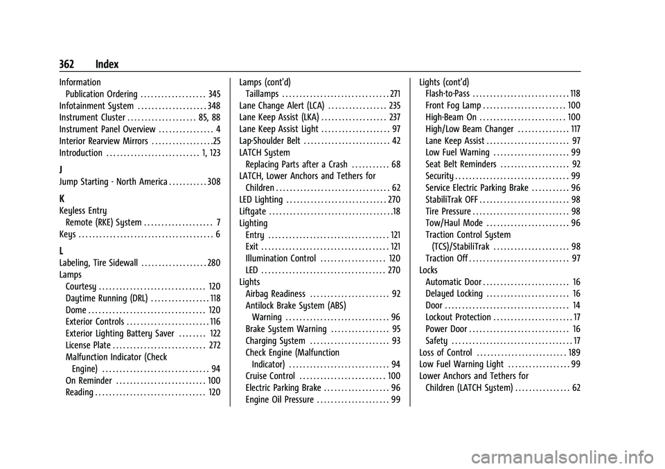 CHEVROLET EQUINOX 2021  Owners Manual Chevrolet Equinox Owner Manual (GMNA-Localizing-U.S./Canada/Mexico-
14420010) - 2021 - CRC - 11/10/20
362 Index
InformationPublication Ordering . . . . . . . . . . . . . . . . . . . 345
Infotainment S