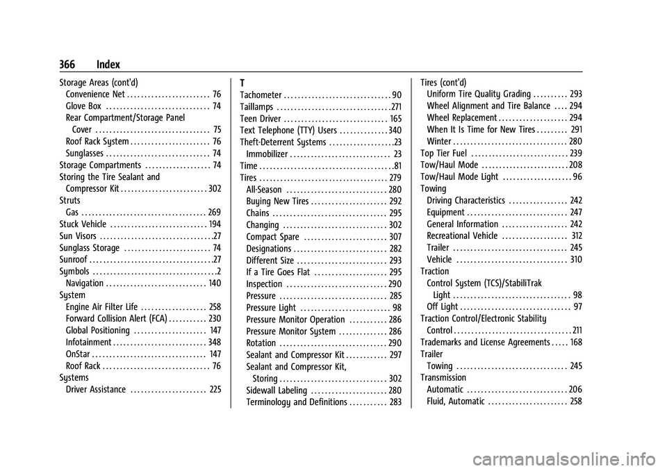 CHEVROLET EQUINOX 2021  Owners Manual Chevrolet Equinox Owner Manual (GMNA-Localizing-U.S./Canada/Mexico-
14420010) - 2021 - CRC - 11/10/20
366 Index
Storage Areas (cont'd)Convenience Net . . . . . . . . . . . . . . . . . . . . . . . 