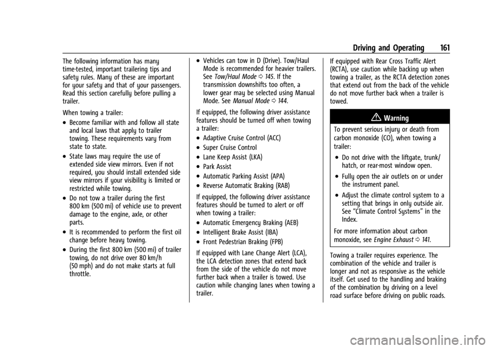 CHEVROLET EXPRESS CARGO 2021  Owners Manual Chevrolet Express Owner Manual (GMNA-Localizing-U.S./Canada/Mexico-
14583525) - 2021 - CRC - 12/9/20
Driving and Operating 161
The following information has many
time-tested, important trailering tips