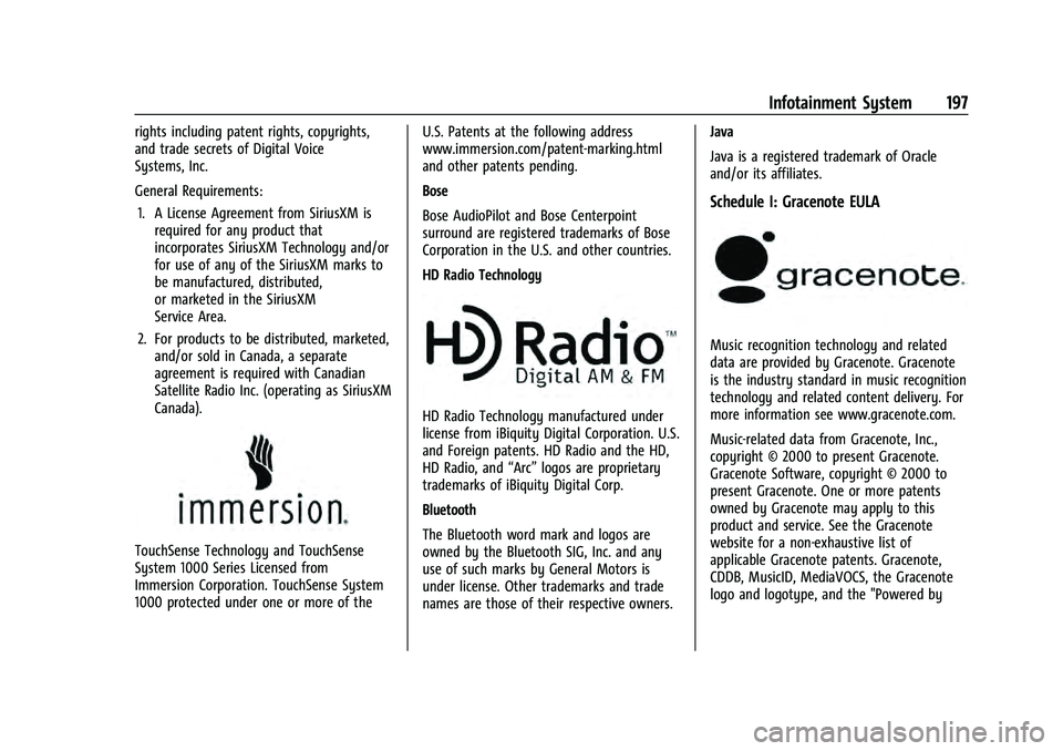 CHEVROLET TAHOE 2021  Owners Manual Chevrolet Tahoe/Suburban Owner Manual (GMNA-Localizing-U.S./Canada/
Mexico-13690484) - 2021 - crc - 8/17/20
Infotainment System 197
rights including patent rights, copyrights,
and trade secrets of Dig