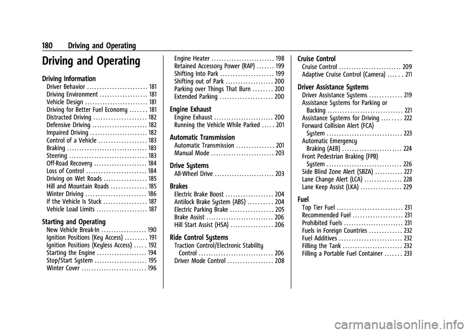 CHEVROLET TRAILBLAZER 2021  Owners Manual Chevrolet Trailblazer Owner Manual (GMNA-Localizing-U.S./Canada-
14400528) - 2021 - CRC - 11/7/19
180 Driving and Operating
Driving and Operating
Driving Information
Driver Behavior . . . . . . . . . 