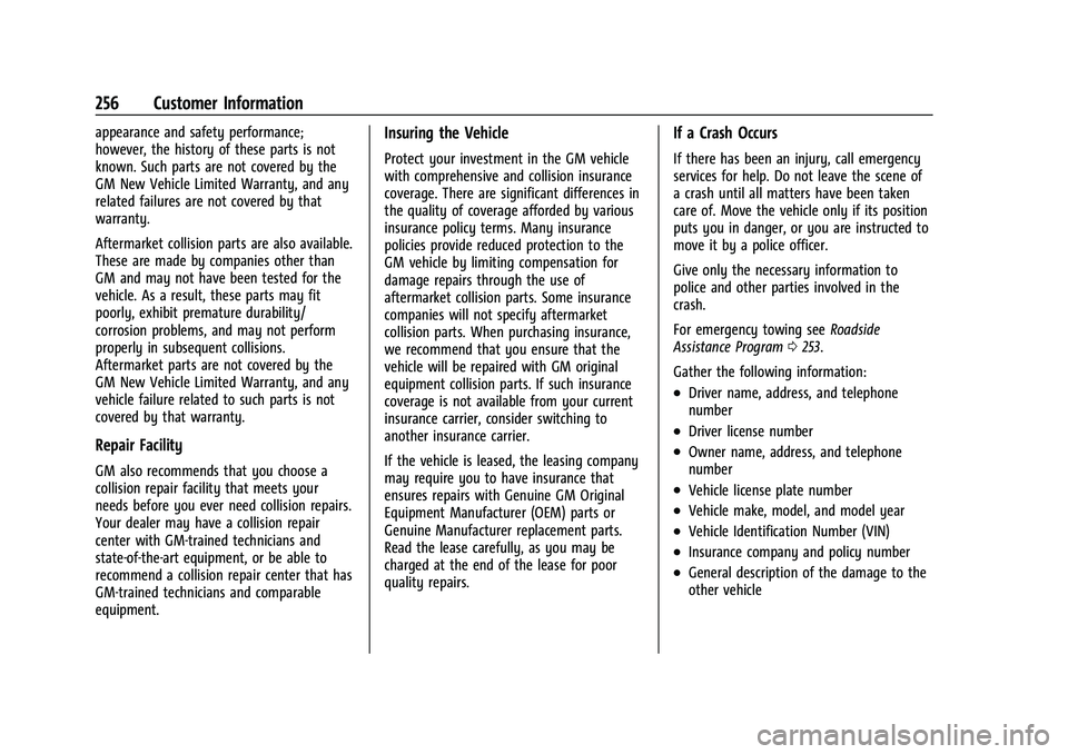 CHEVROLET TRAX 2021 Owners Manual Chevrolet TRAX Owner Manual (GMNA-Localizing-U.S./Canada-14609828) -
2021 - CRC - 8/21/20
256 Customer Information
appearance and safety performance;
however, the history of these parts is not
known. CHEVROLET TRAX 2021 Owners Manual Chevrolet TRAX Owner Manual (GMNA-Localizing-U.S./Canada-14609828) -
2021 - CRC - 8/21/20
256 Customer Information
appearance and safety performance;
however, the history of these parts is not
known.