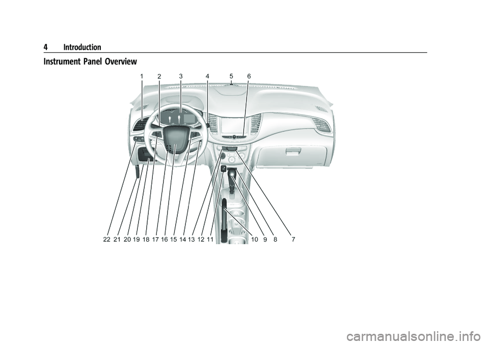 CHEVROLET TRAX 2021  Owners Manual Chevrolet TRAX Owner Manual (GMNA-Localizing-U.S./Canada-14609828) -
2021 - CRC - 8/21/20
4 Introduction
Instrument Panel Overview 