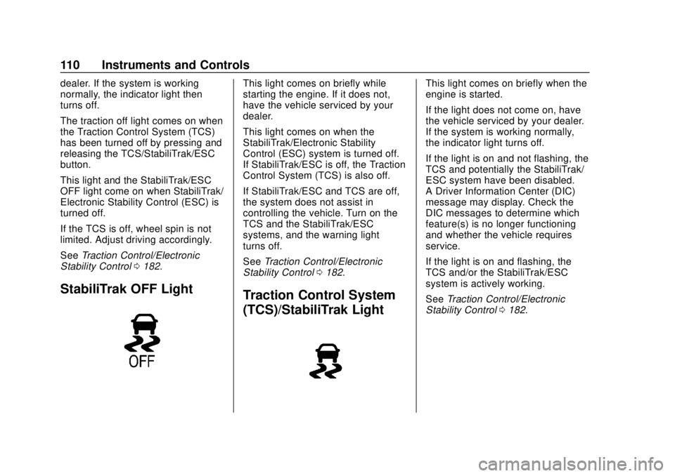 CHEVROLET COLORADO 2020 Owners Manual Chevrolet Colorado Owner Manual (GMNA-Localizing-U.S./Canada/Mexico-
13566640) - 2020 - CRC - 9/30/19
110 Instruments and Controls
dealer. If the system is working
normally, the indicator light then
t CHEVROLET COLORADO 2020 Owners Manual Chevrolet Colorado Owner Manual (GMNA-Localizing-U.S./Canada/Mexico-
13566640) - 2020 - CRC - 9/30/19
110 Instruments and Controls
dealer. If the system is working
normally, the indicator light then
t