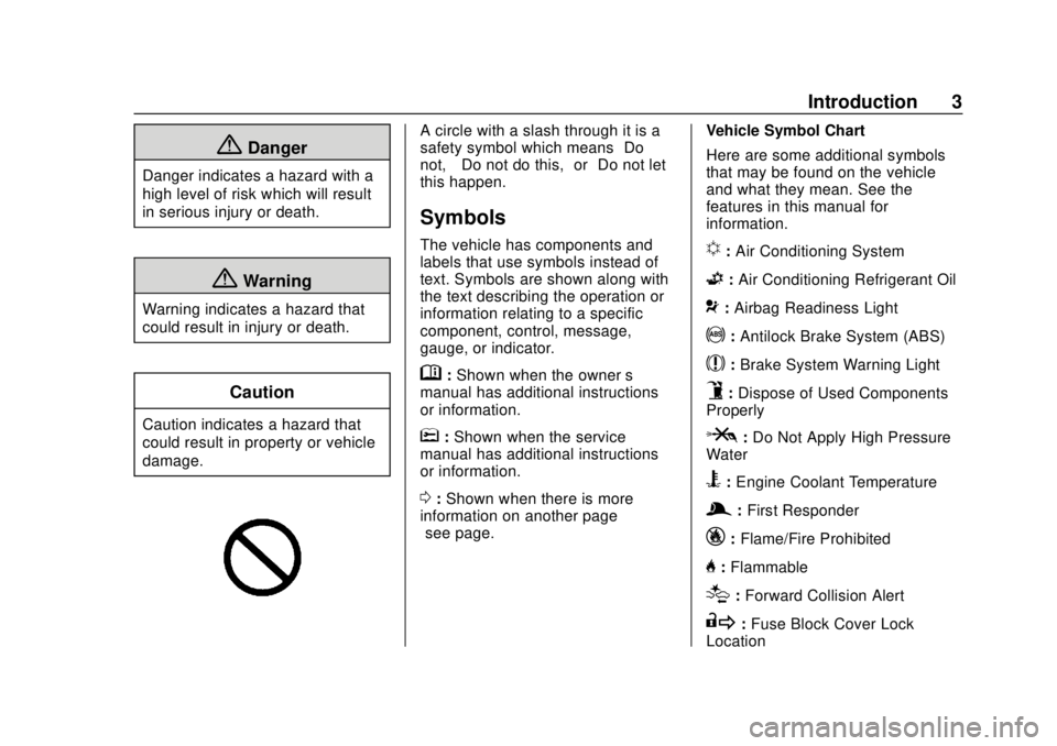 CHEVROLET COLORADO 2020 Owners Manual Chevrolet Colorado Owner Manual (GMNA-Localizing-U.S./Canada/Mexico-
13566640) - 2020 - CRC - 9/30/19
Introduction 3
{Danger
Danger indicates a hazard with a
high level of risk which will result
in se CHEVROLET COLORADO 2020 Owners Manual Chevrolet Colorado Owner Manual (GMNA-Localizing-U.S./Canada/Mexico-
13566640) - 2020 - CRC - 9/30/19
Introduction 3
{Danger
Danger indicates a hazard with a
high level of risk which will result
in se