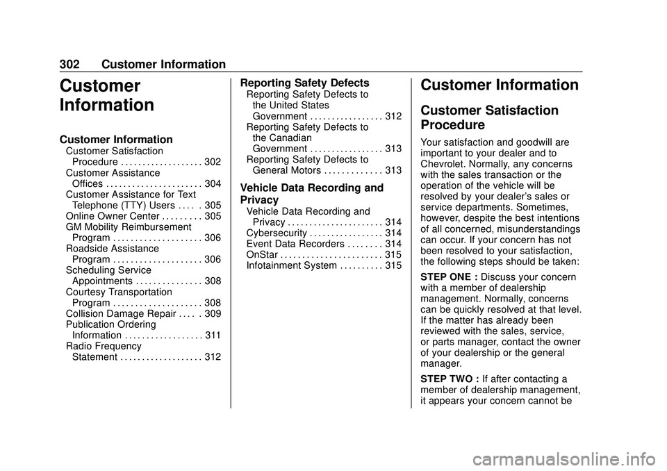 CHEVROLET CORVETTE 2020 Owners Manual Chevrolet Corvette Owner Manual (GMNA-Localizing-U.S./Canada/Mexico-
12470550) - 2020 - CRC - 4/23/20
302 Customer Information
Customer
Information
Customer Information
Customer SatisfactionProcedure CHEVROLET CORVETTE 2020 Owners Manual Chevrolet Corvette Owner Manual (GMNA-Localizing-U.S./Canada/Mexico-
12470550) - 2020 - CRC - 4/23/20
302 Customer Information
Customer
Information
Customer Information
Customer SatisfactionProcedure