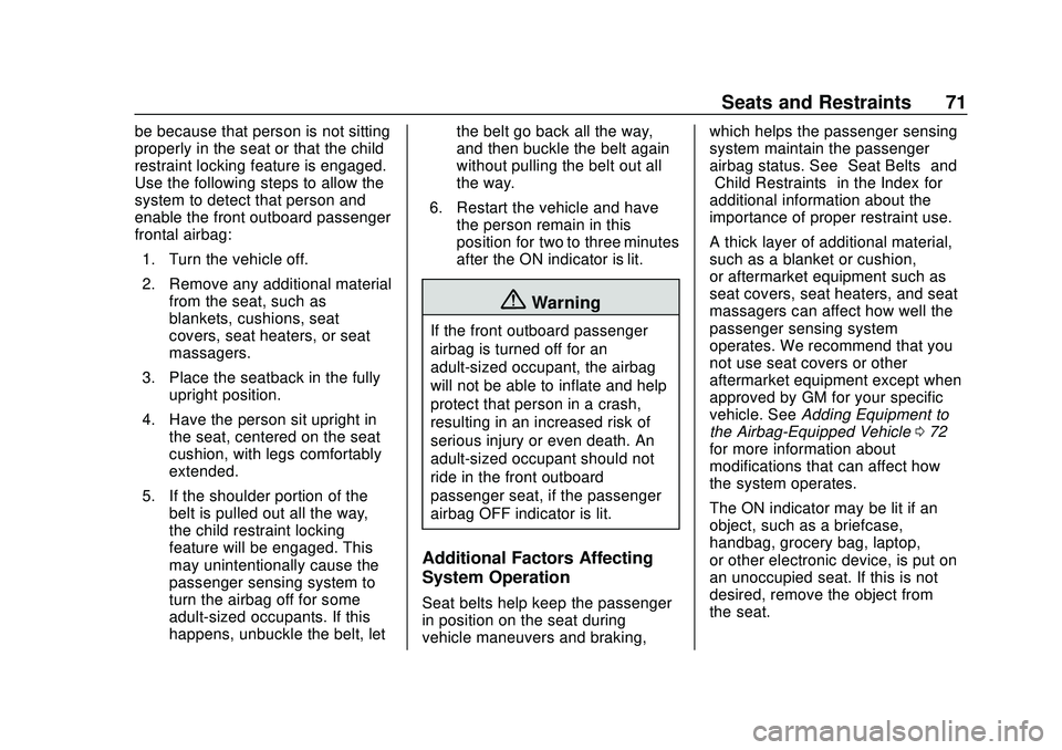 CHEVROLET CORVETTE 2020 Manual PDF Chevrolet Corvette Owner Manual (GMNA-Localizing-U.S./Canada/Mexico-
12470550) - 2020 - CRC - 4/23/20
Seats and Restraints 71
be because that person is not sitting
properly in the seat or that the chi CHEVROLET CORVETTE 2020 Manual PDF Chevrolet Corvette Owner Manual (GMNA-Localizing-U.S./Canada/Mexico-
12470550) - 2020 - CRC - 4/23/20
Seats and Restraints 71
be because that person is not sitting
properly in the seat or that the chi