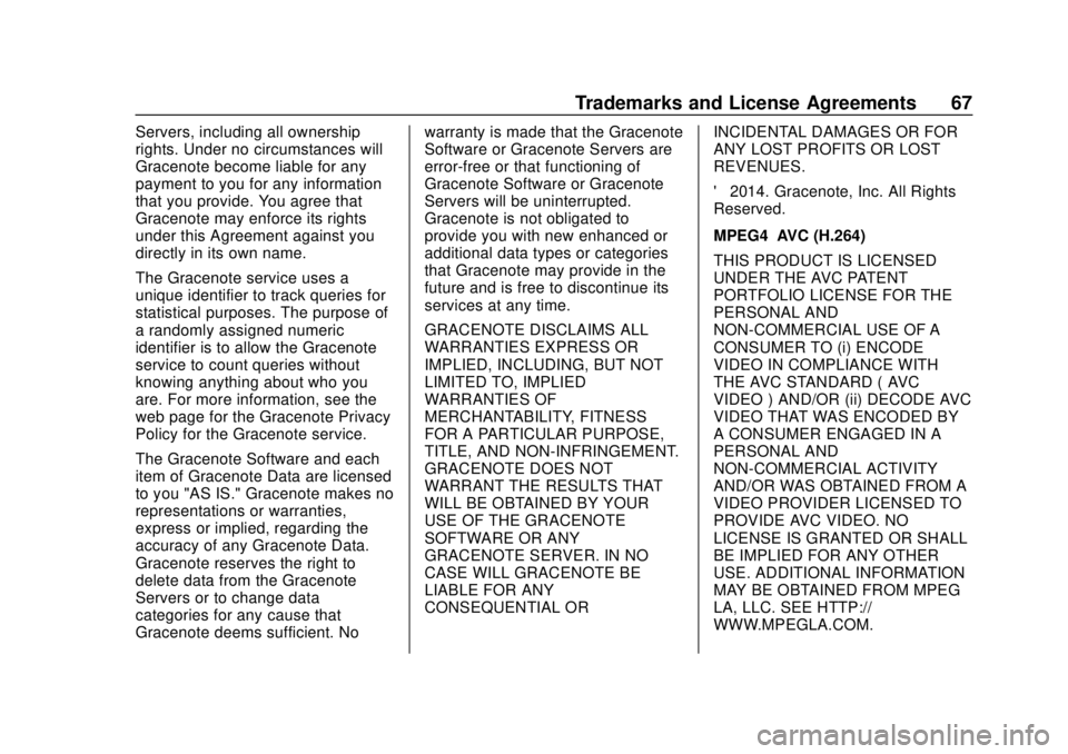 CHEVROLET CORVETTE 2020 Infotainment Manual Corvette Infotainment System (3.x) (GMNA-Localizing-U.S./Canada-
14097683) - 2020 - CRC - 4/22/20
Trademarks and License Agreements 67
Servers, including all ownership
rights. Under no circumstances w CHEVROLET CORVETTE 2020 Infotainment Manual Corvette Infotainment System (3.x) (GMNA-Localizing-U.S./Canada-
14097683) - 2020 - CRC - 4/22/20
Trademarks and License Agreements 67
Servers, including all ownership
rights. Under no circumstances w