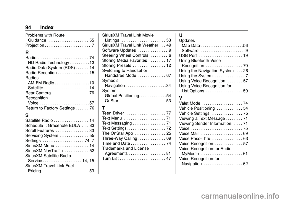 CHEVROLET IMPALA 2020 Infotainment System Manual Chevrolet Impala Infotainment Manual (2.6) (GMNA-Localizing-U.S./Canada-
14402255) - 2020 - CRC - 6/5/19
94 Index
Problems with RouteGuidance . . . . . . . . . . . . . . . . . . . . . . 55
Projection CHEVROLET IMPALA 2020 Infotainment System Manual Chevrolet Impala Infotainment Manual (2.6) (GMNA-Localizing-U.S./Canada-
14402255) - 2020 - CRC - 6/5/19
94 Index
Problems with RouteGuidance . . . . . . . . . . . . . . . . . . . . . . 55
Projection