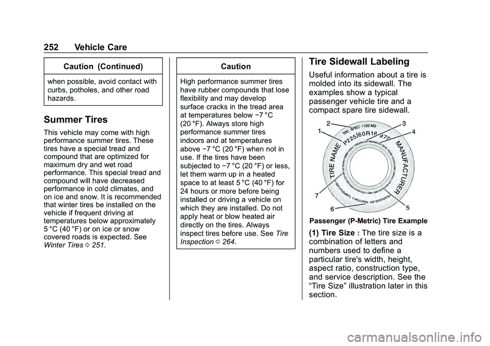 CHEVROLET MALIBU 2020 Owners Manual Chevrolet Malibu Owner Manual (GMNA-Localizing-U.S./Canada/Mexico-
13555849) - 2020 - CRC - 8/21/19
252 Vehicle Care
Caution (Continued)
when possible, avoid contact with
curbs, potholes, and other ro CHEVROLET MALIBU 2020 Owners Manual Chevrolet Malibu Owner Manual (GMNA-Localizing-U.S./Canada/Mexico-
13555849) - 2020 - CRC - 8/21/19
252 Vehicle Care
Caution (Continued)
when possible, avoid contact with
curbs, potholes, and other ro
