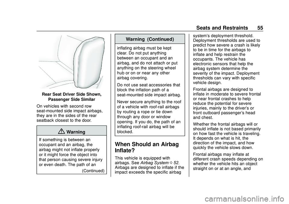 CHEVROLET SONIC 2020  Owners Manual Chevrolet Sonic Owner Manual (GMNA-Localizing-U.S./Canada-13566834) -
2020 - CRC - 10/4/19
Seats and Restraints 55
Rear Seat Driver Side Shown,Passenger Side Similar
On vehicles with second row
seat-m
