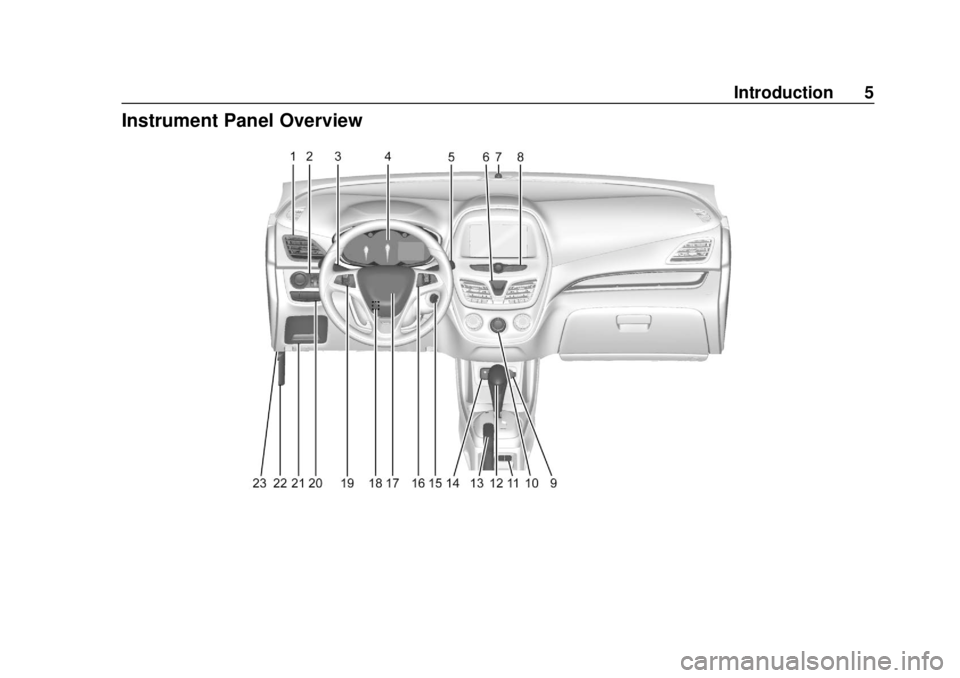 CHEVROLET SPARK 2020  Owners Manual Chevrolet Spark Owner Manual (GMNA-Localizing-U.S./Canada-13556236) -
2020 - CRC - 4/23/19
Introduction 5
Instrument Panel Overview 