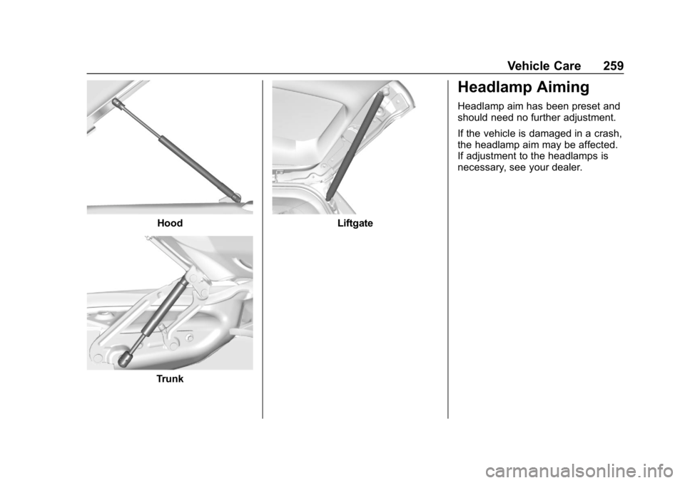 CHEVROLET EXPRESS 2019 Owners Manual Chevrolet Express Owner Manual (GMNA-Localizing-U.S./Canada/Mexico-
12146162) - 2019 - crc - 11/26/18
Vehicle Care 259
Hood
Trunk
Liftgate
Headlamp Aiming
Headlamp aim has been preset and
should need CHEVROLET EXPRESS 2019 Owners Manual Chevrolet Express Owner Manual (GMNA-Localizing-U.S./Canada/Mexico-
12146162) - 2019 - crc - 11/26/18
Vehicle Care 259
Hood
Trunk
Liftgate
Headlamp Aiming
Headlamp aim has been preset and
should need