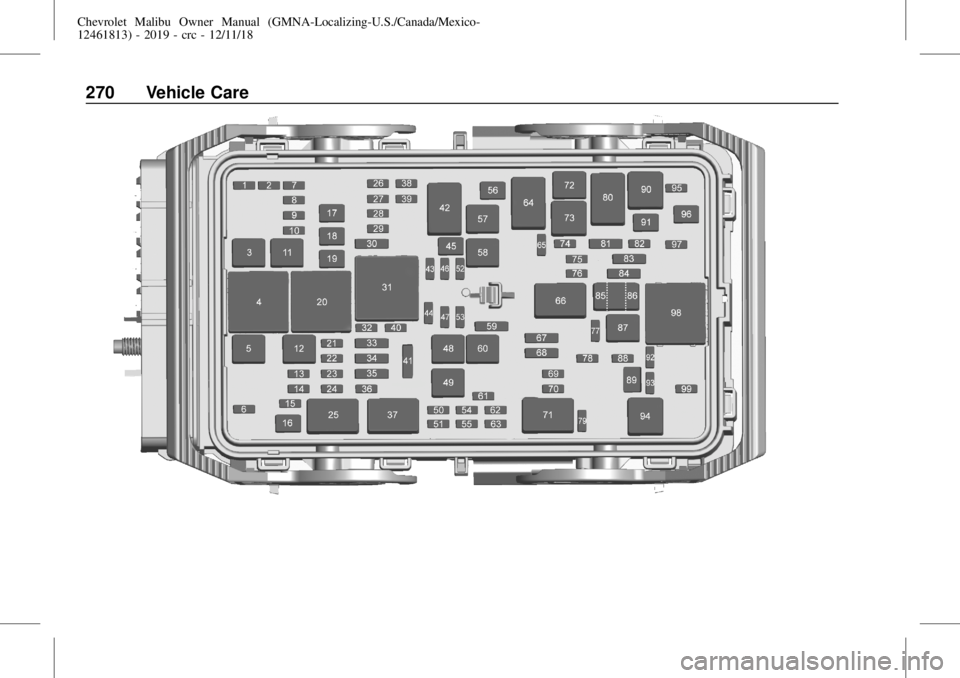 CHEVROLET MALIBU 2019 Owners Manual Chevrolet Malibu Owner Manual (GMNA-Localizing-U.S./Canada/Mexico-
12461813) - 2019 - crc - 12/11/18
270 Vehicle Care CHEVROLET MALIBU 2019 Owners Manual Chevrolet Malibu Owner Manual (GMNA-Localizing-U.S./Canada/Mexico-
12461813) - 2019 - crc - 12/11/18
270 Vehicle Care