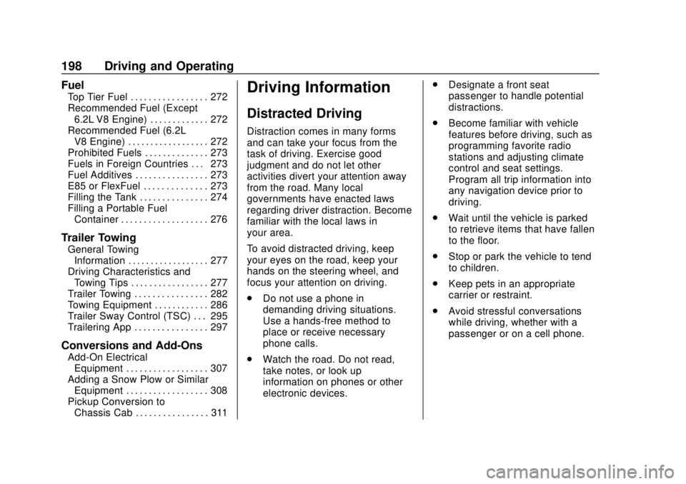 CHEVROLET SILVERADO 2019 Owners Manual Chevrolet Silverado Owner Manual (GMNA-Localizing-U.S./Canada/Mexico-
1500-11698642) - 2019 - CRC - 2/20/19
198 Driving and Operating
Fuel
Top Tier Fuel . . . . . . . . . . . . . . . . . 272
Recommend CHEVROLET SILVERADO 2019 Owners Manual Chevrolet Silverado Owner Manual (GMNA-Localizing-U.S./Canada/Mexico-
1500-11698642) - 2019 - CRC - 2/20/19
198 Driving and Operating
Fuel
Top Tier Fuel . . . . . . . . . . . . . . . . . 272
Recommend