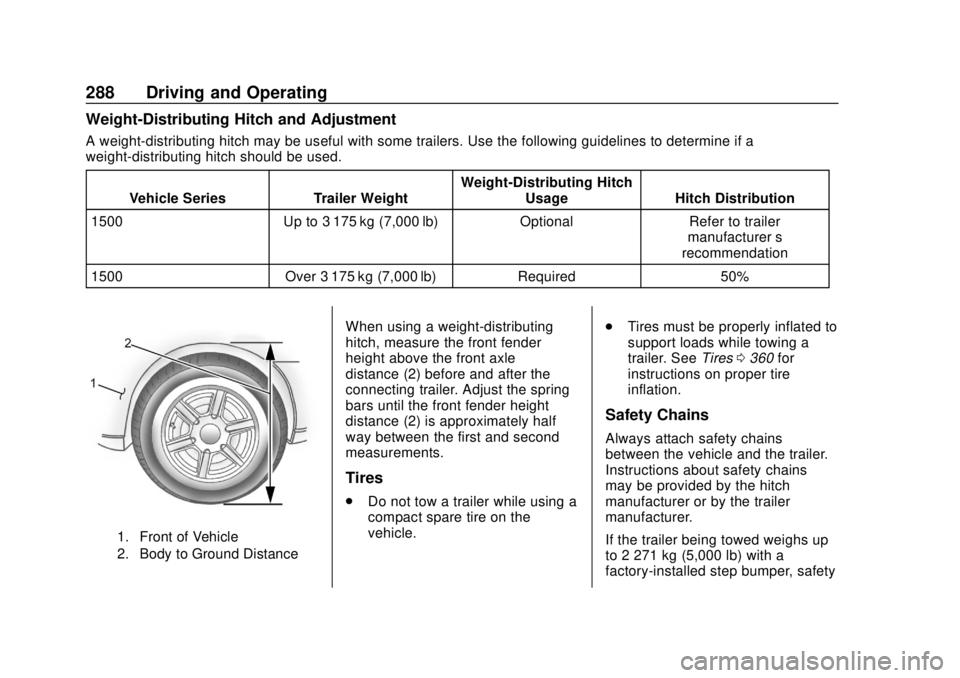 CHEVROLET SILVERADO 2019  Owners Manual Chevrolet Silverado Owner Manual (GMNA-Localizing-U.S./Canada/Mexico-
1500-11698642) - 2019 - CRC - 2/20/19
288 Driving and Operating
Weight-Distributing Hitch and Adjustment
A weight-distributing hit