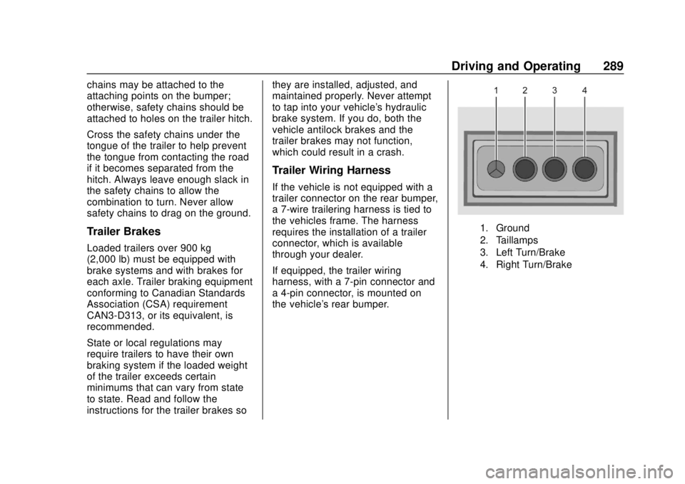 CHEVROLET SILVERADO 2019  Owners Manual Chevrolet Silverado Owner Manual (GMNA-Localizing-U.S./Canada/Mexico-
1500-11698642) - 2019 - CRC - 2/20/19
Driving and Operating 289
chains may be attached to the
attaching points on the bumper;
othe
