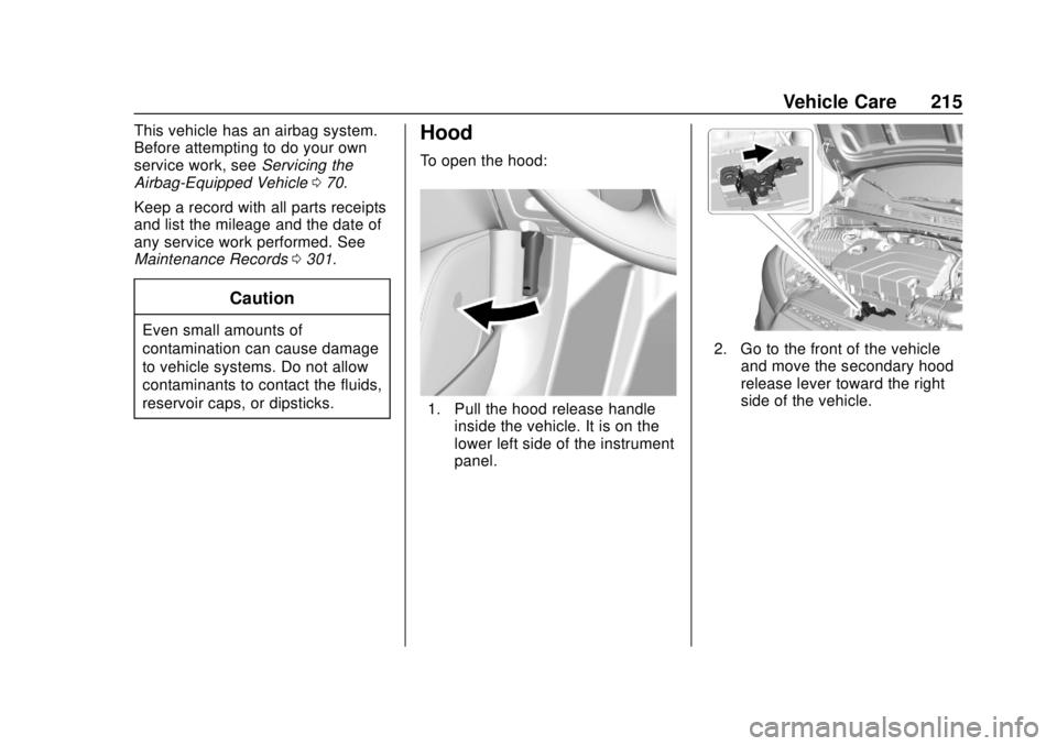CHEVROLET SPARK 2019 Owners Manual Chevrolet Spark Owner Manual (GMNA-Localizing-U.S./Canada-12146335) -
2019 - CRC - 4/26/18
Vehicle Care 215
This vehicle has an airbag system.
Before attempting to do your own
service work, seeServici CHEVROLET SPARK 2019 Owners Manual Chevrolet Spark Owner Manual (GMNA-Localizing-U.S./Canada-12146335) -
2019 - CRC - 4/26/18
Vehicle Care 215
This vehicle has an airbag system.
Before attempting to do your own
service work, seeServici