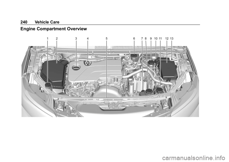 CHEVROLET VOLT 2019  Owners Manual Chevrolet VOLT Owner Manual (GMNA-Localizing-U.S./Canada/Mexico-
12163007) - 2019 - CRC - 11/5/18
240 Vehicle Care
Engine Compartment Overview 