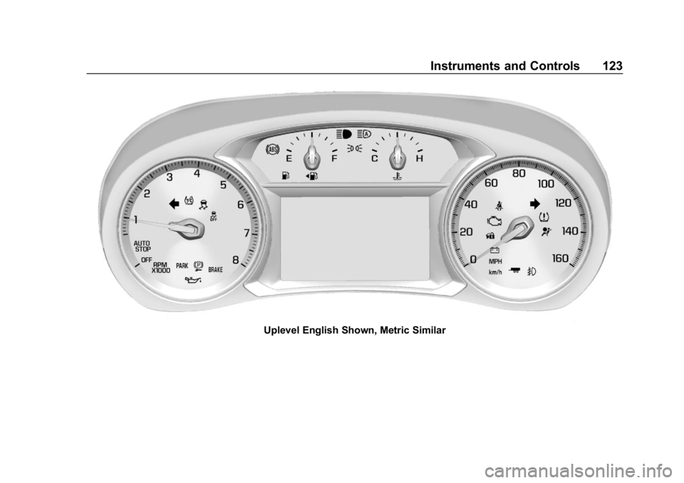 CHEVROLET EQUINOX 2018 Owners Manual Chevrolet Equinox Owner Manual (GMNA-Localizing-U.S./Canada/Mexico-
10446639) - 2018 - CRC - 8/18/17
Instruments and Controls 123
Uplevel English Shown, Metric Similar CHEVROLET EQUINOX 2018 Owners Manual Chevrolet Equinox Owner Manual (GMNA-Localizing-U.S./Canada/Mexico-
10446639) - 2018 - CRC - 8/18/17
Instruments and Controls 123
Uplevel English Shown, Metric Similar