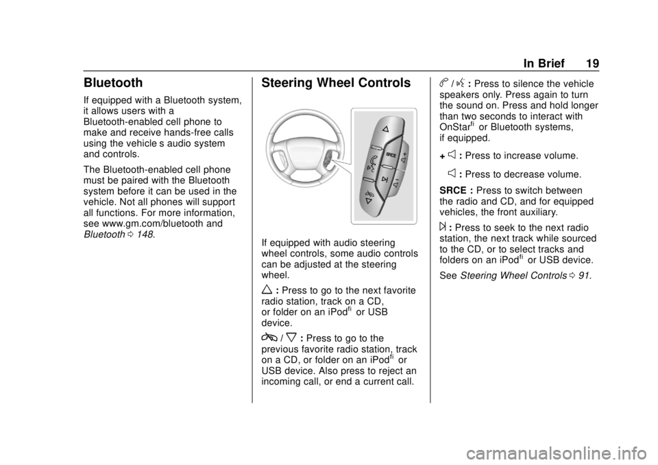 CHEVROLET EXPRESS 2018  Owners Manual Chevrolet Express Owner Manual (GMNA-Localizing-U.S./Canada/Mexico-
11374212) - 2018 - crc - 2/2/18
In Brief 19
Bluetooth
If equipped with a Bluetooth system,
it allows users with a
Bluetooth-enabled 